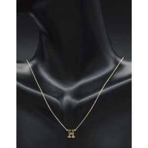 14K Solid Yellow Gold Initial 16" Letter ( H ) Cable Chain Necklace